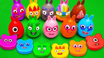 Rainbow SLIME: Looking Numberblocks, Alphablocks, Cocomelon with Mini Dinosaur Eggs Coloring! ASMR