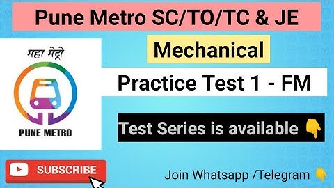 Pune Metro SC/TO/TC & JE - Mechanical - Daily Practice Test 1- Fluid Mechanics |Mygovtrack