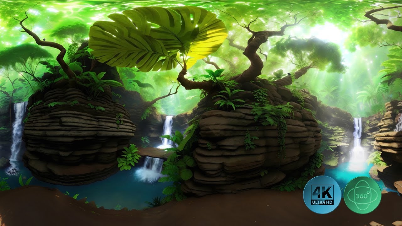 Waterfalls and Birds in Every Direction | 360-Degree Nature Video | Relaxing Music