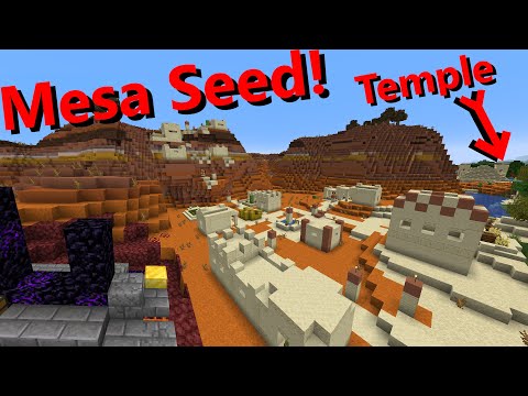 Minecraft 1.17 Seed: Huge Mesa Biome Village, Ruined Portal with Geodes - Java Edition