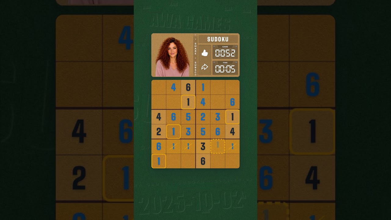 LinkedIn Mini Sudoku #52 solved board for October 2, 2025, 6x6 grid