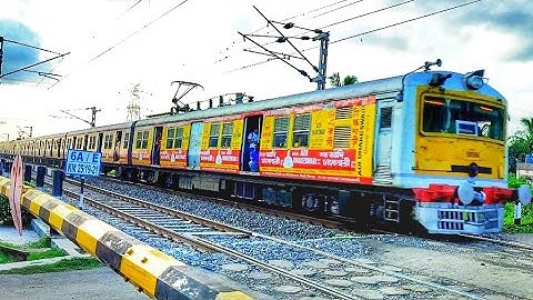 High Speed New Ad-Printed Colourful EMU local Train Heatedly Riding Out At Railgate