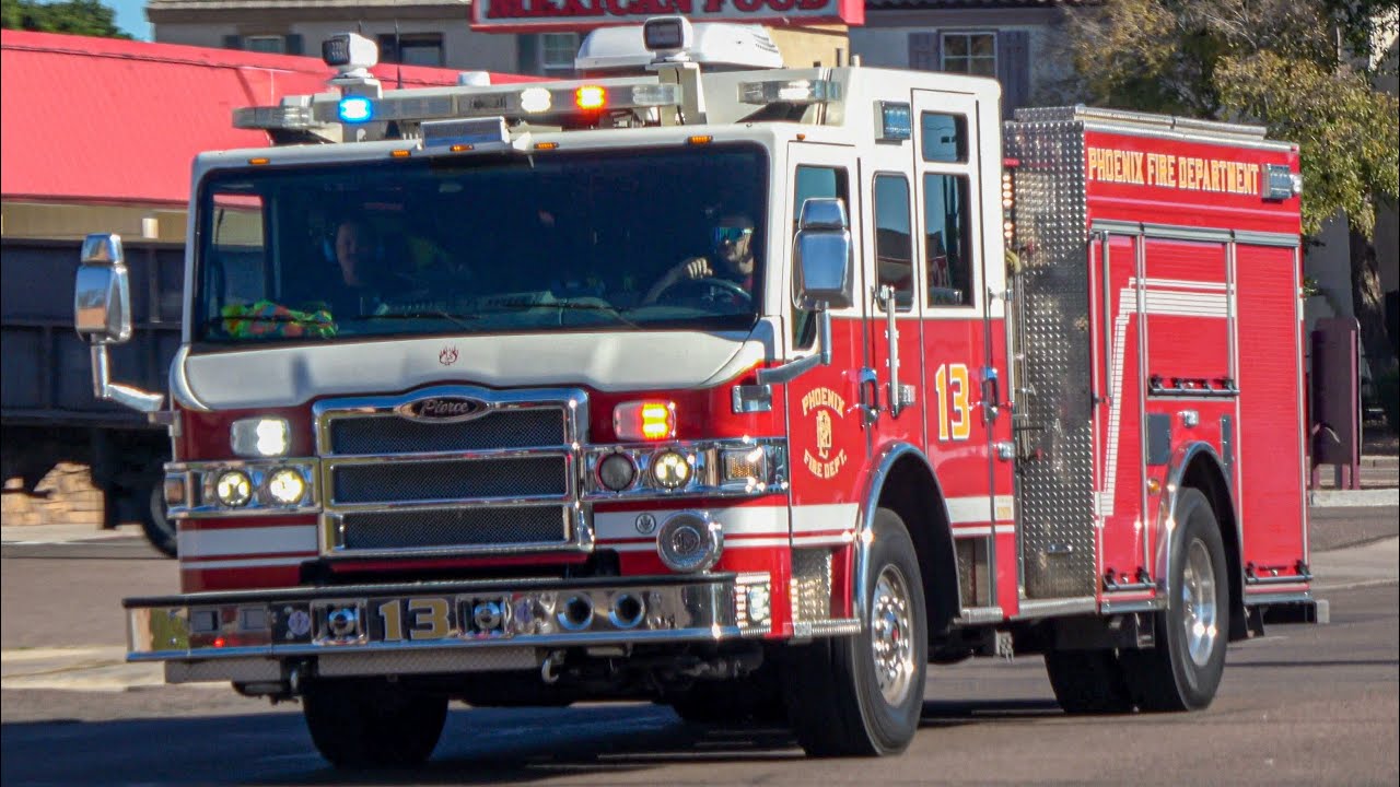 PHXFD. Engine 13, Engine 11, Ladder 11 & Rescue 11 Responding