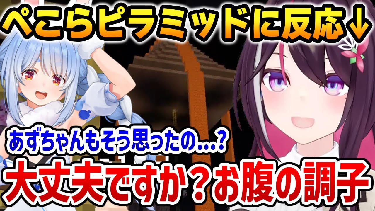 変わり行くぺこらのピラミッドを見てぺこらのお腹の調子を心配するあずきちｗ【ホロライブ】