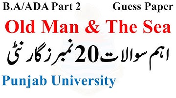 BA/ADA Part 2 English Novel Old Man & The Sea Imp Questions Full Marks | PU UOS BZU GCUF UOG IUB