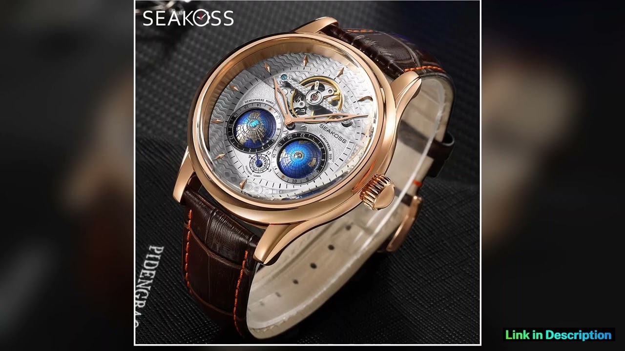 SEAKOSS Male Dual Earth Rotating Mechanical Mens Watch Automatic Movement Waterproof Clock Pilots 1