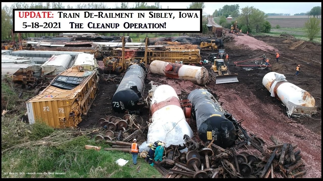 Drone Vid of the Train Derailment in Sibley IA, 51621. Fire still