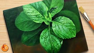 Leaves with water drops painting  Acrylic Painting for beginners | Episode #273