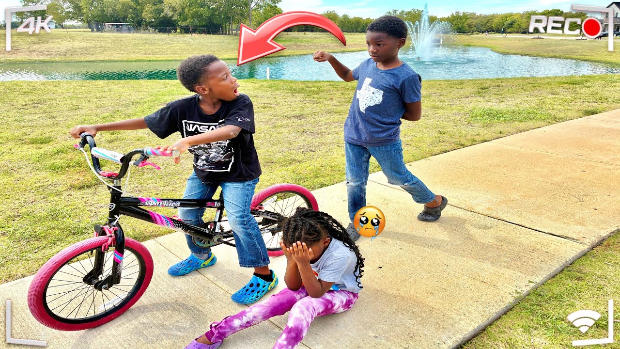 Bully steals little girl bike! Big brother teaches him a lesson 