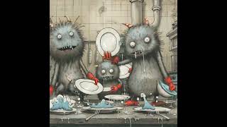 monsters washing dishes  #aianimatedshorts #monster #animation #drooling #kitchen #washing