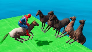 GTA 5 Water Ragdolls - SPIDERMAN VS HORSE (Superhero Battle, Funny Moments, Euphoria Physics)