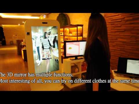3D virtual try-on mirror  in clothes stores