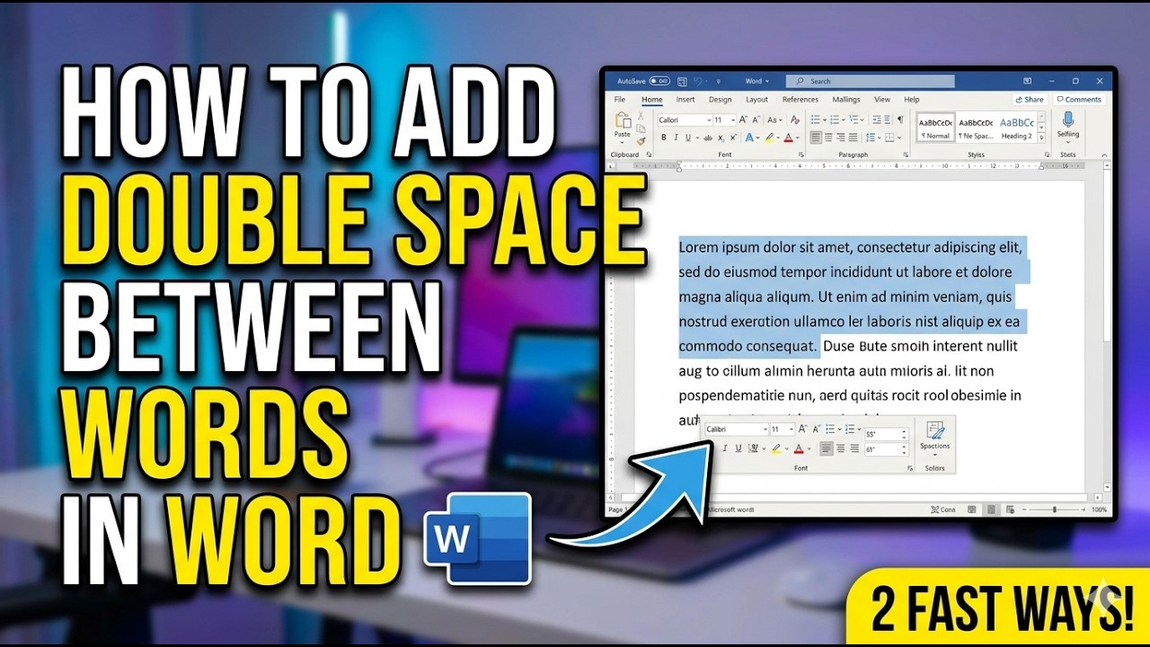 How to add double space between words in word - YouTube