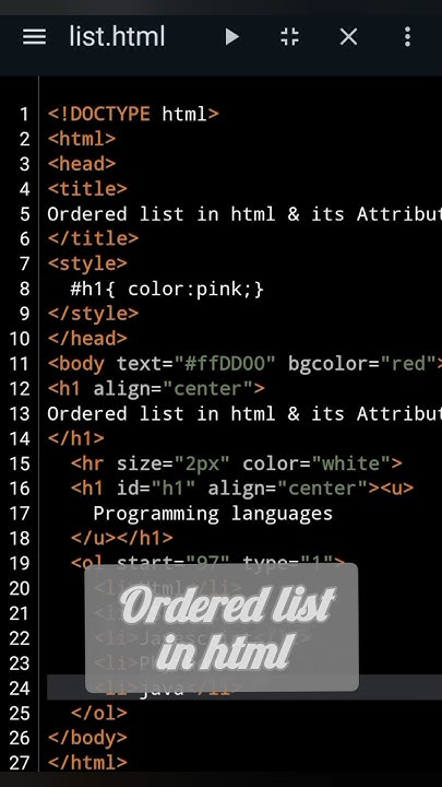 Ordered List Used in HTML #orderedlist #coding #htmltutorial #beginners ... image.