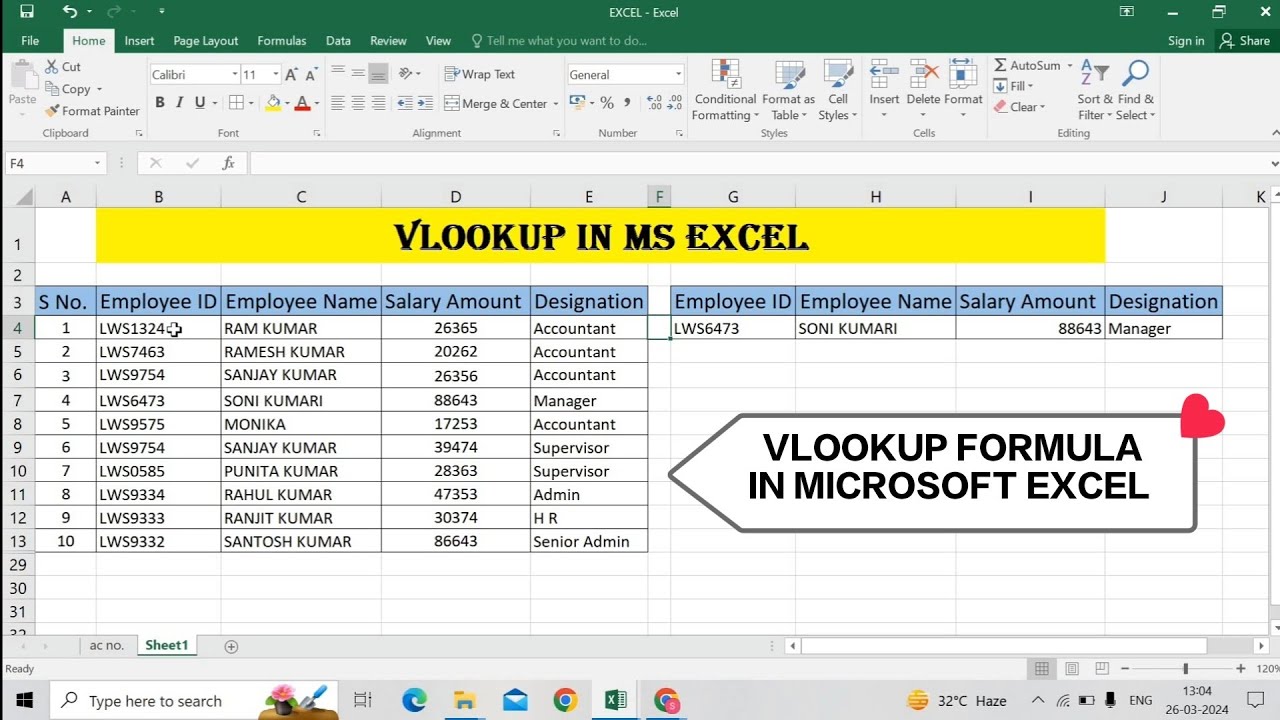 How to use VLOOKUP Formula in Microsoft Excel |VLOOKUP in Excel | Excel ...