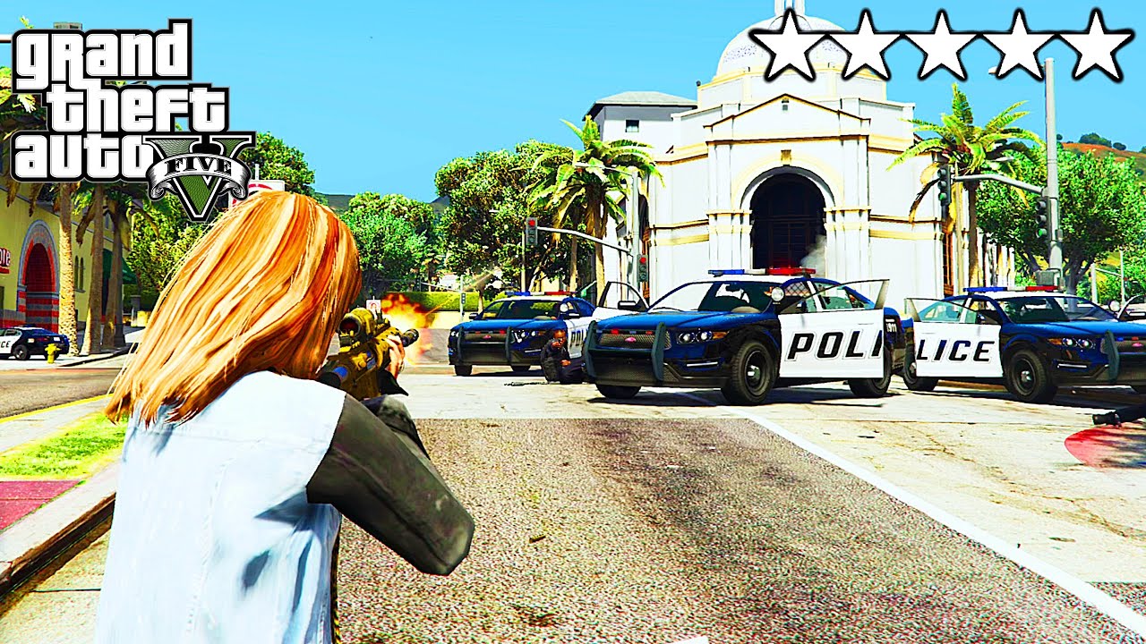GTA 5 CRAZY GIRL FIVE STAR POLICE COP BATTLE WANTED LEVEL ESCAPE! - YouTube
