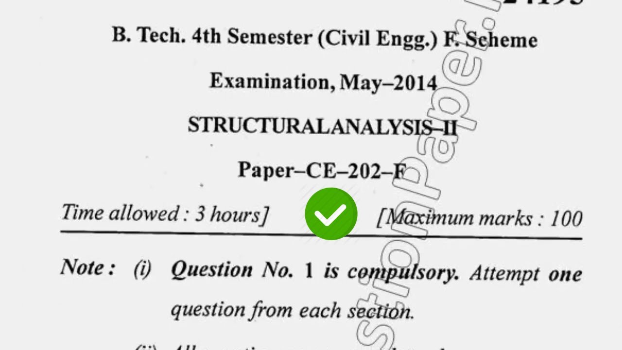 2014 Mdu BE Civil 4th Sem Structural Analysis Question Paper - YouTube