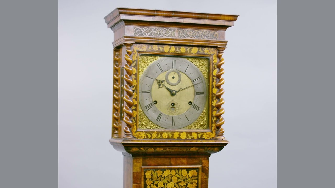 A James II figured walnut & marquetry panelled Dutch striking and quarter chiming longcase clock