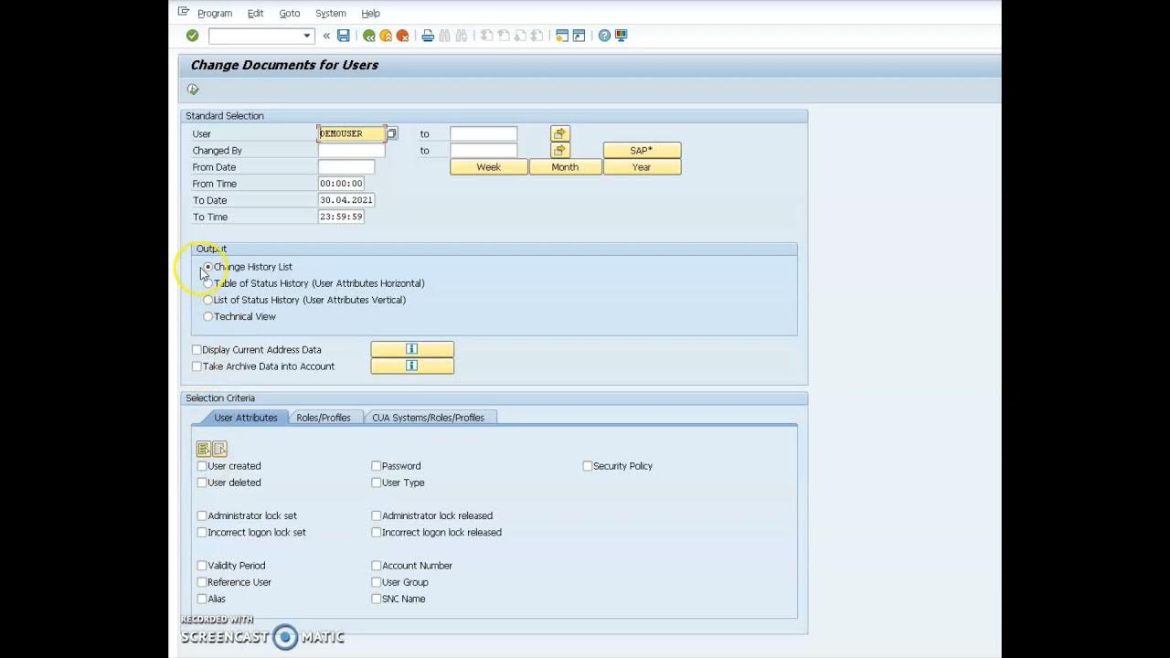How to display Change Documents for user in SU01 SAP SECURITY YouTube