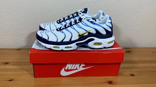 Nike Air Max Plus TN in White Blue Gold CT1094-100 - YouTube