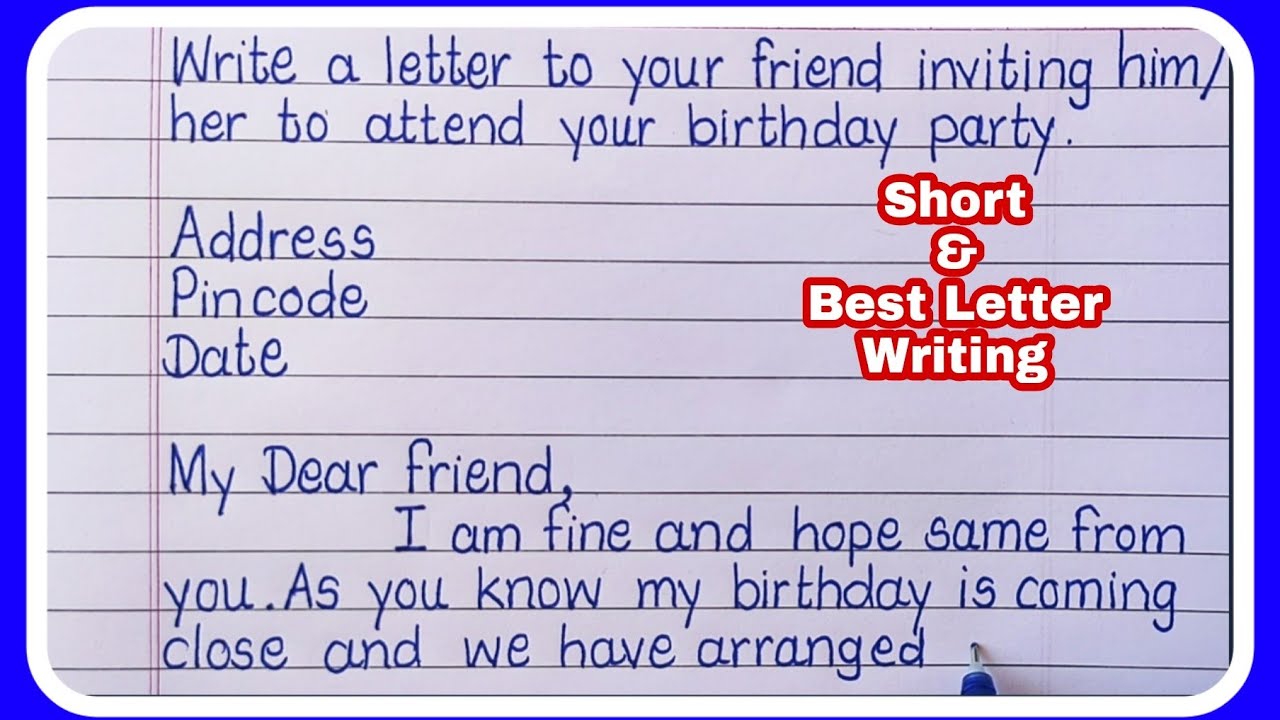 Letter Writing in English/Write a letter to your friend inviting Birthday  party/Invitation letter