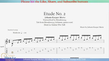 Johann Kaspar Mertz - Etude No. 2 - for Classical Guitar with TAB