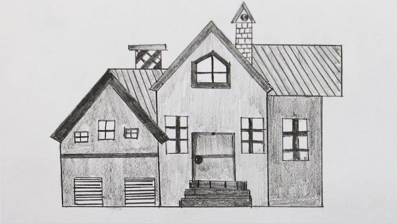 Black line blind contour drawing of house with lines overlapping on Craiyon