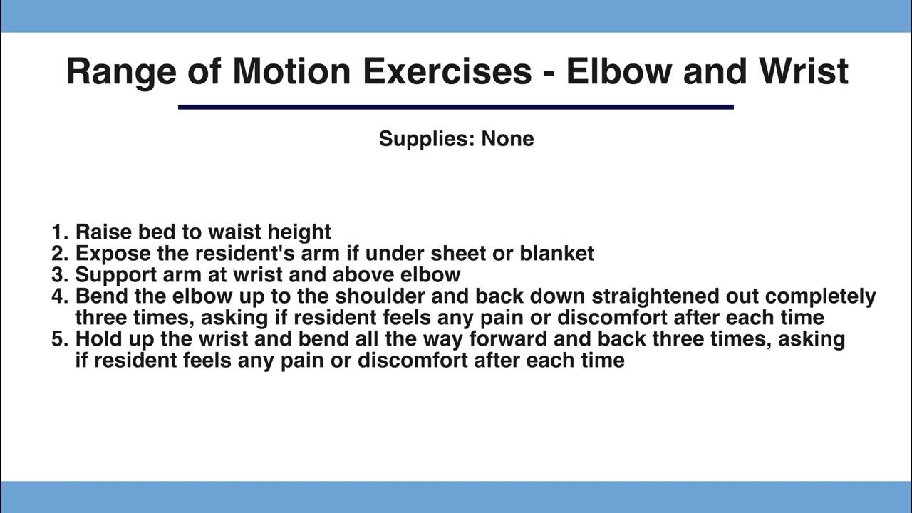 CNA Skills Video 7 Range of Motion Elbow and Wrist YouTube