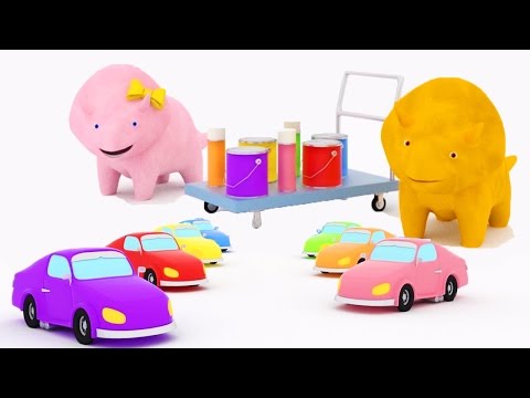 Apprendre les couleurs en peignant des Voitures avec Dina et Dino les Dinosaures | Dessin animé