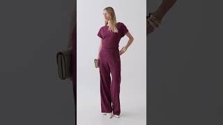 CONJ BLUSA ASSIM MG MORCEGO GOLD TRIPLE E CALÇA RETA NERVURA - COR: AMEIXA ESCURA #fashion #moda