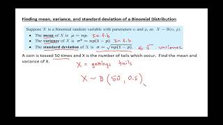 Finding Mean, Variance, Standard Deviation of a Binomial Distribution