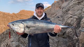 False Albacore 9.8kg shore jigging - Monster fish on small jig