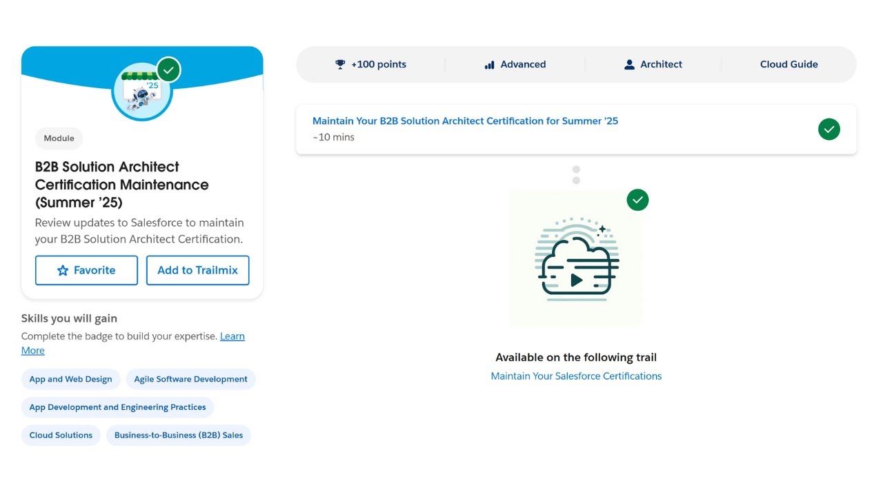B2B Solution Architect Certification Maintenance (Summer ’25) - Salesforce Trailhead
