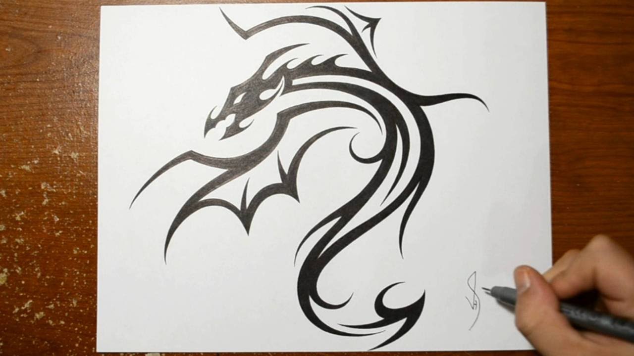 Designing A Cool Tribal Dragon Tattoo Design Drawing 1