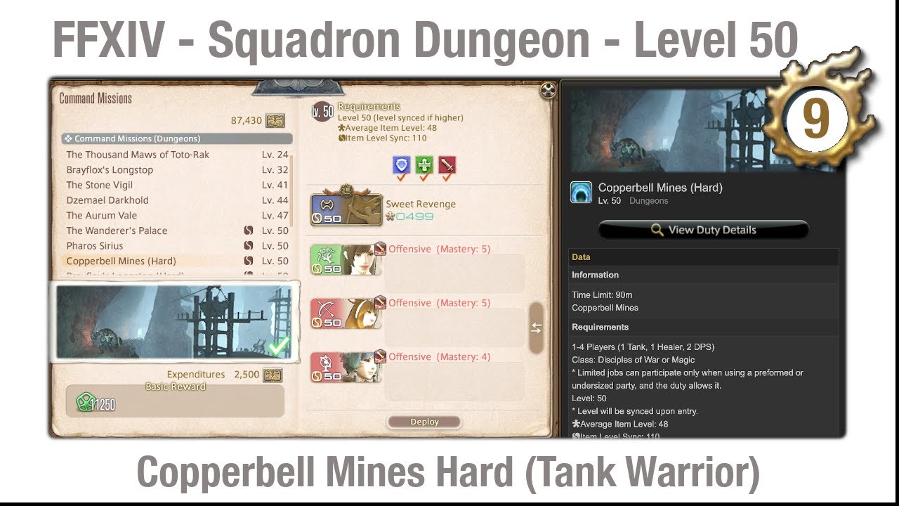 FFXIV Squadron Dungeon Copperbell Mines Hard (Level 50, Tank Warrior)
