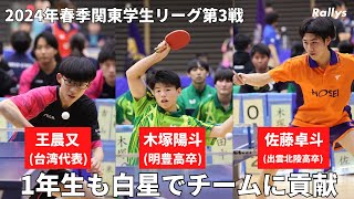 法政大、佐藤卓斗(出雲北陵高卒)が締めて3戦目で初勝利｜2024年春季関東学生リーグ男女1部第3試合