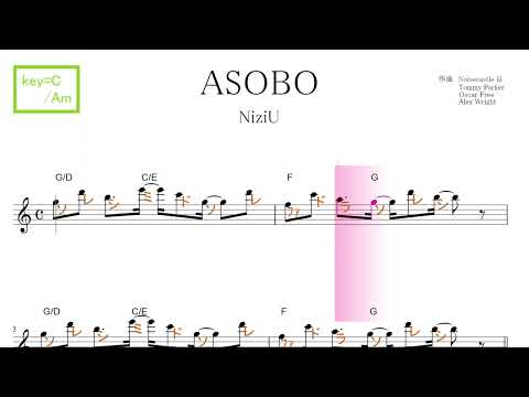 ASOBO アソボ（NiziU　ニジュー）key=C/Am／ドレミで歌う楽譜【コード付き】
