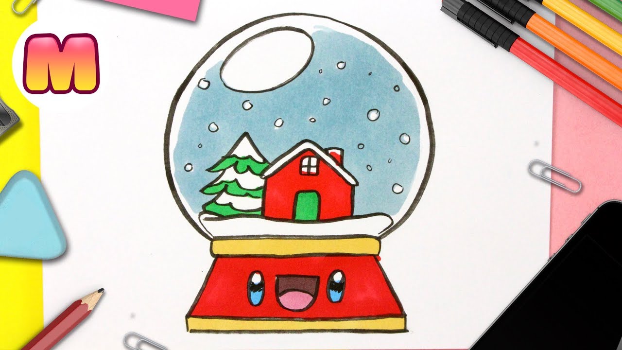 COMO DIBUJAR UNA BOLA DE NIEVE NAVIDEÑA KAWAII - Dibujos navideños faciles  - Dibuja facil - YouTube