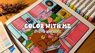 Color with Me ASMR 🐻🍔 Coco Wyo Coloring Book | Cozy Friends | Ohuhu Markers | Adult Coloring ASMR screenshot 5