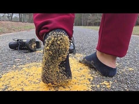 🔊 ASMR | Crunchy Food Stomping | 🧦Dirty Socks Turning Cheetos to Dust 😋 #dirtyfeet #foodtrample