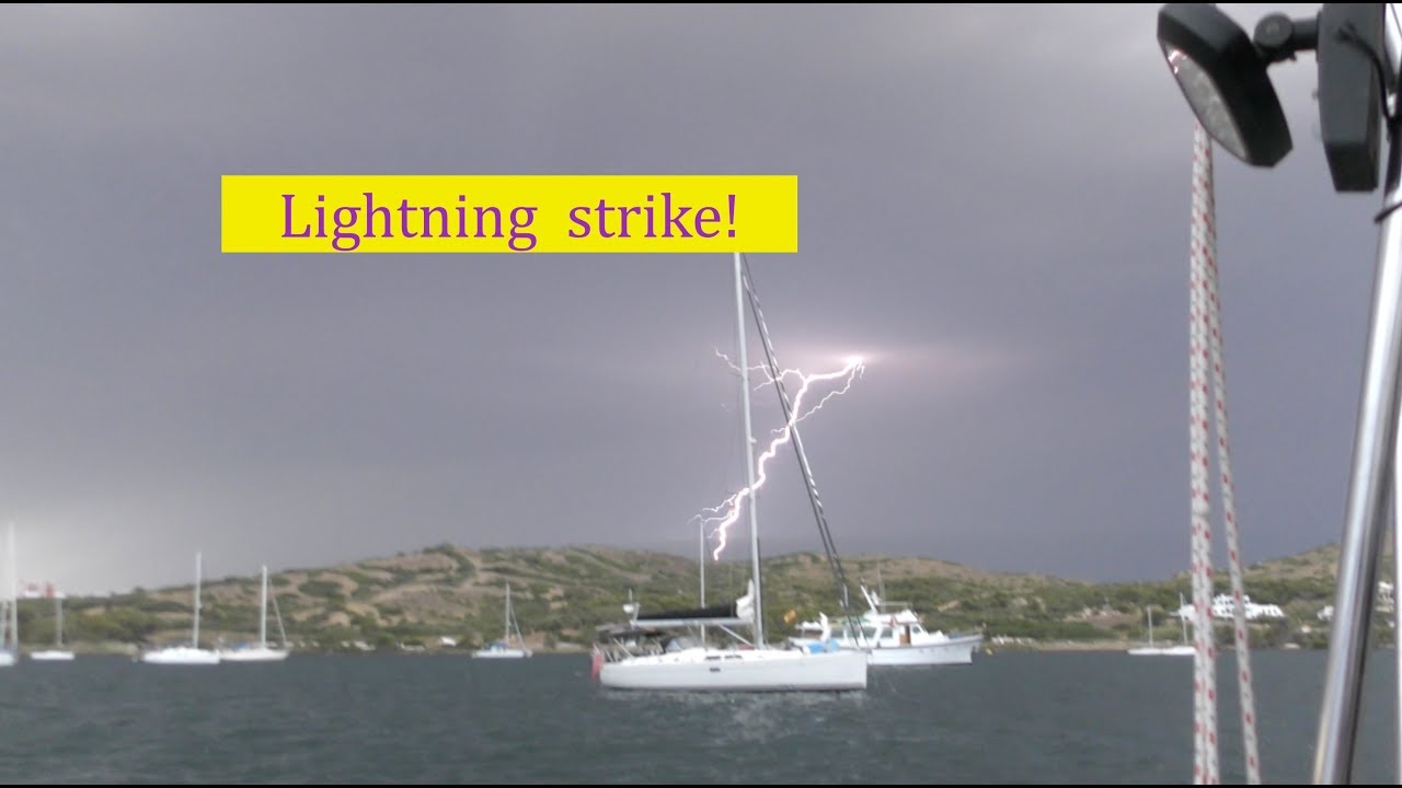 Lightning strike. Hitting submerged objects. Dogs on a boat!
