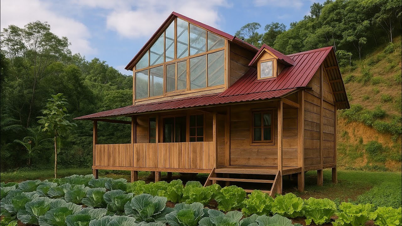 Full video from start to finish of finished wooden house construction, interior, kitchen space