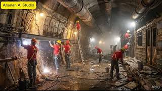 Abandoned Underground Train Tunnel Transformed into a Luxury Cyberpunk Metro Lounge ASMR Restoration