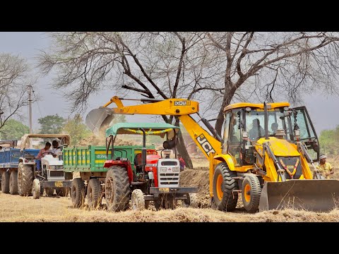JCB 3DX Loading Mud in Truck and Tractor | Tata Truck | MF 9000 | Powertrac Euro 45 | Eicher 485