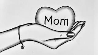 Easy Mom Love Heart Drawing 💝 Simple Hand and Heart Pencil Drawing for Beginners screenshot 2