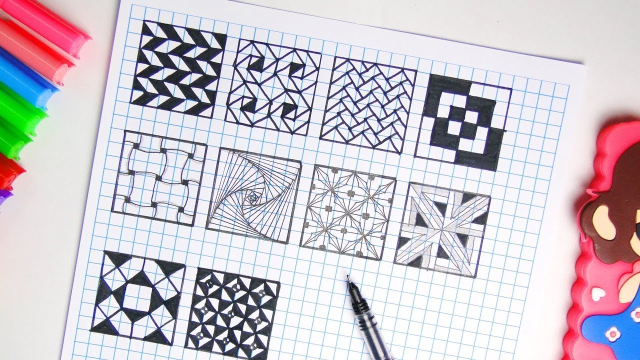 12 EASY Drawings/patterns/tricks/abstract drawings/ designs | Part-1 -  YouTube