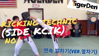 [[TigerDenTV]] Kicking Tech No.1 (Ver. Side kick) / 연결 발차기 1번 (Ver.옆차기)