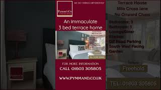 Pymm & Co Norwich present this 3 bedroom terrace with no-onward chain. #norwich #norwichcity