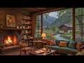 ( NO ADS) Rainy Café with Fireplace Ambience ☕ Perfect Background Music for Relax, Sleep & Chill