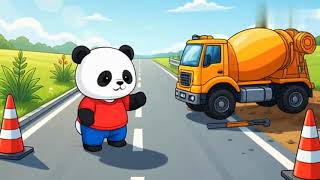 Cute Panda Teaches CEMENT MIXER 🚧 | Vehicle Learning for Kids